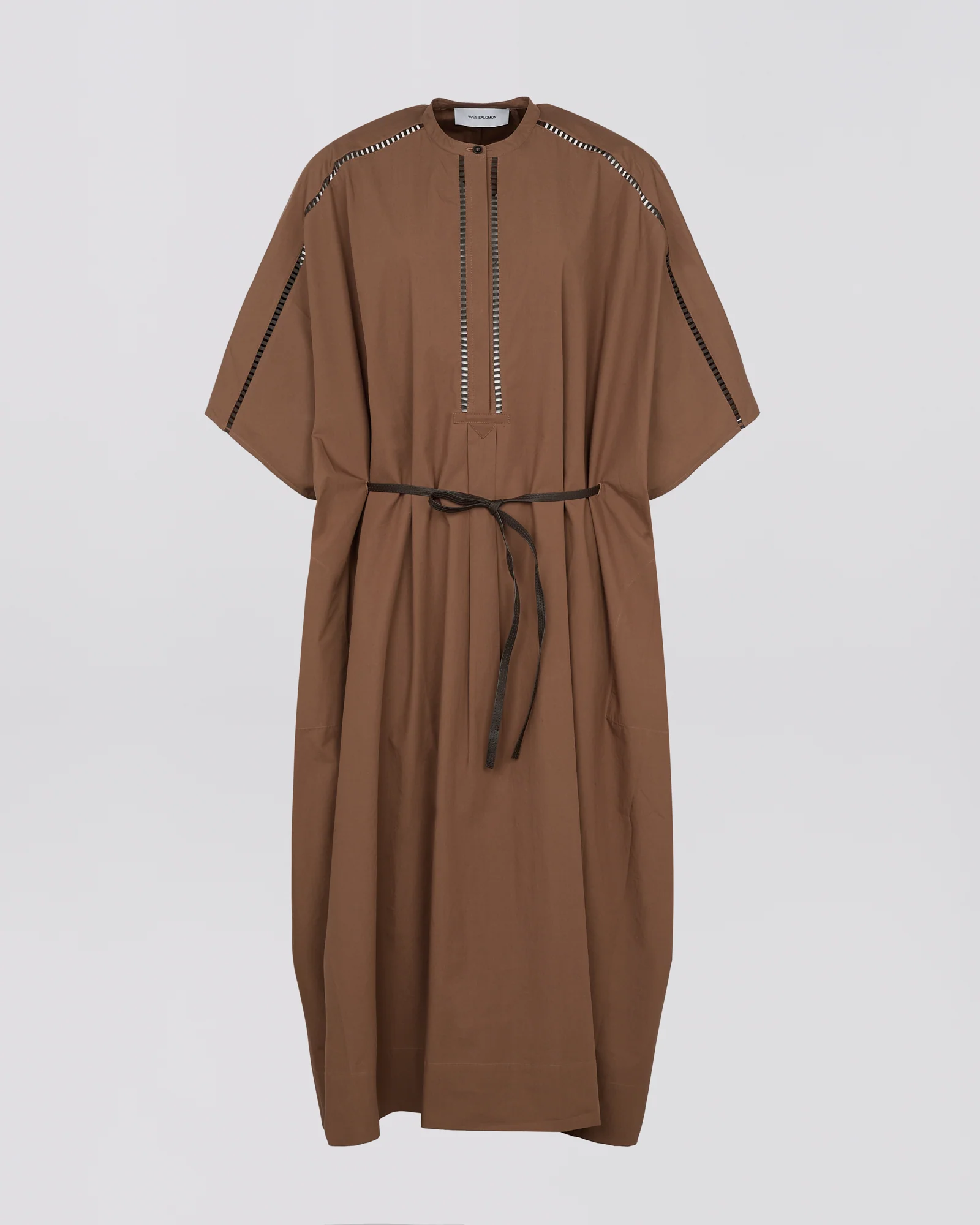 Robe kaftan en popeline de coton avec inserts de cuir - Image 5
