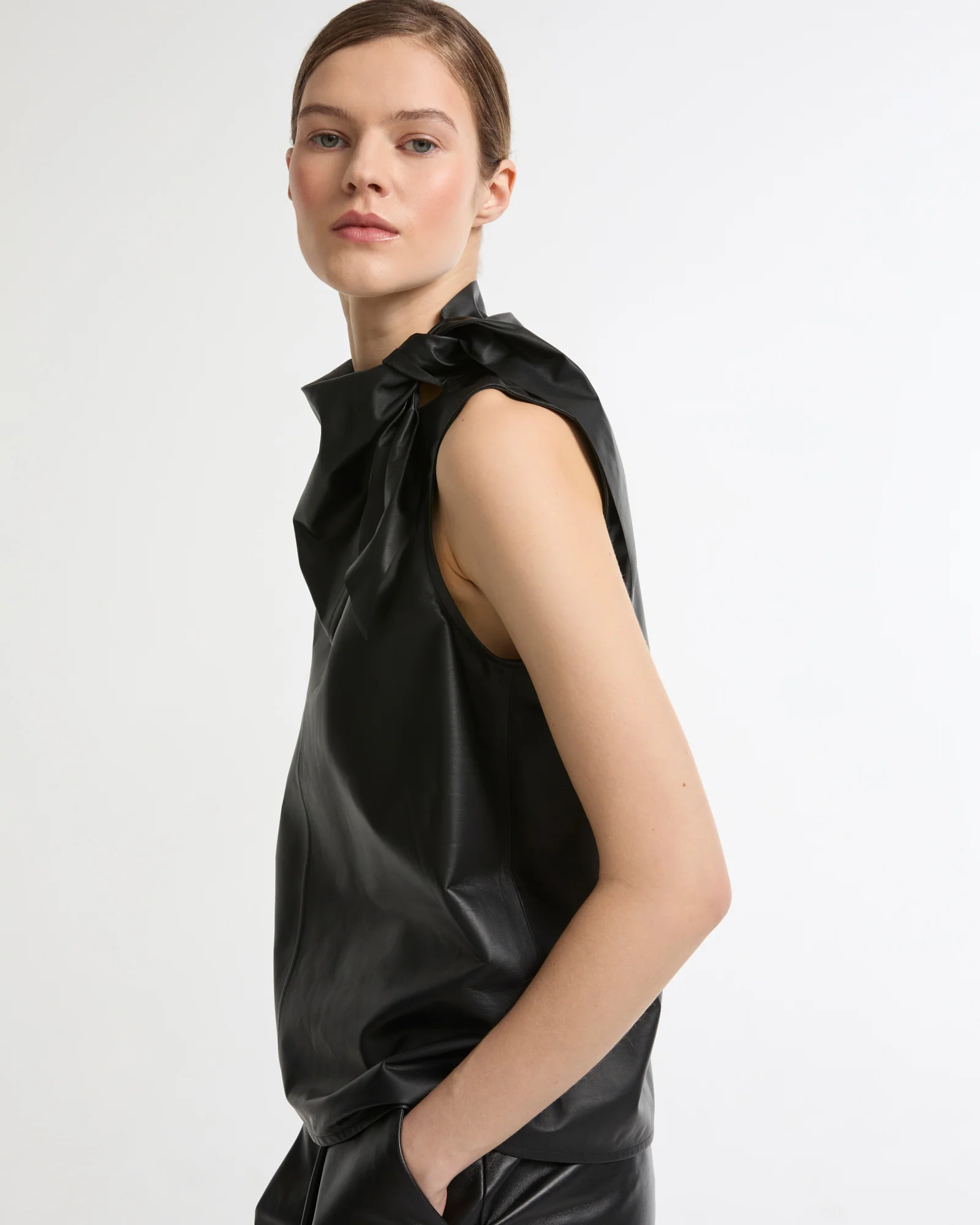 Top drapé en cuir d'agneau - Image 3
