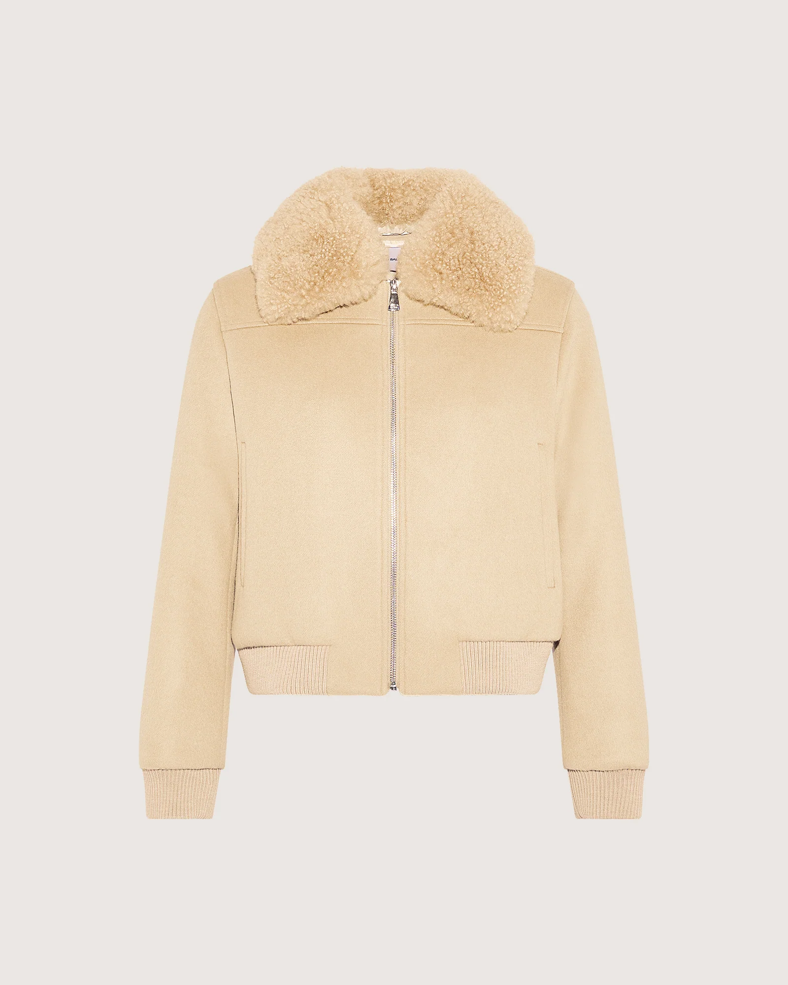 Veste bomber en lainage cachemire avec col amovible en agneau long poil - Image 5