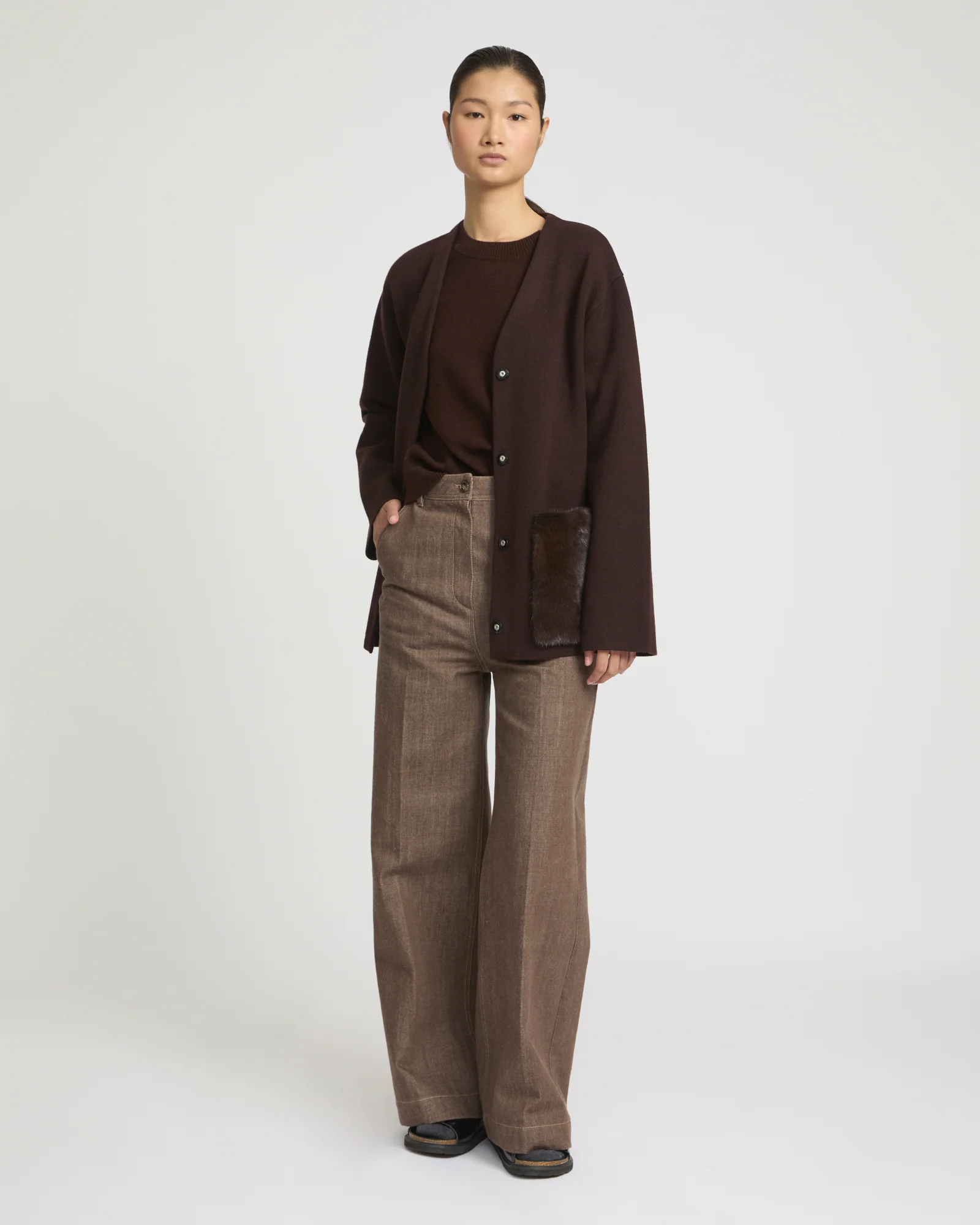 Veste ceinturée en maille et fourrure de vison - Image 2