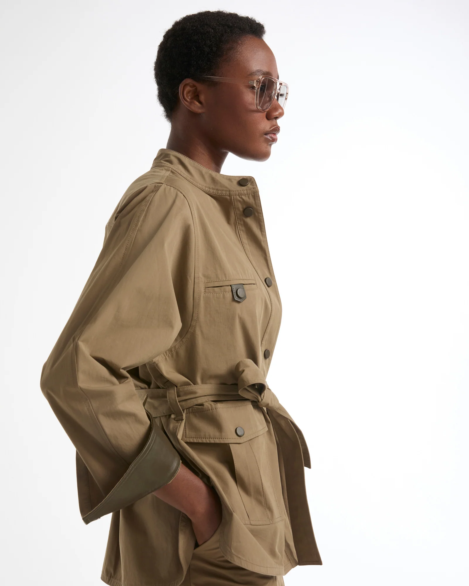 Veste saharienne ceinturée en tissu coton - Image 3