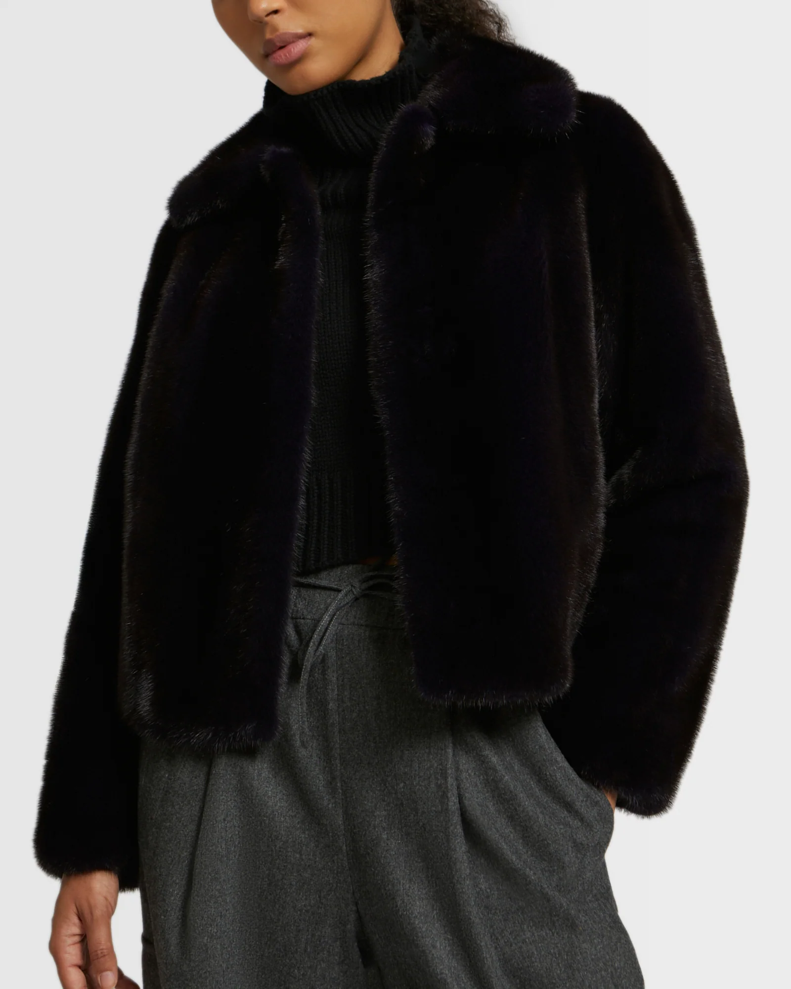 Veste courte en fourrure de vison à poils longs