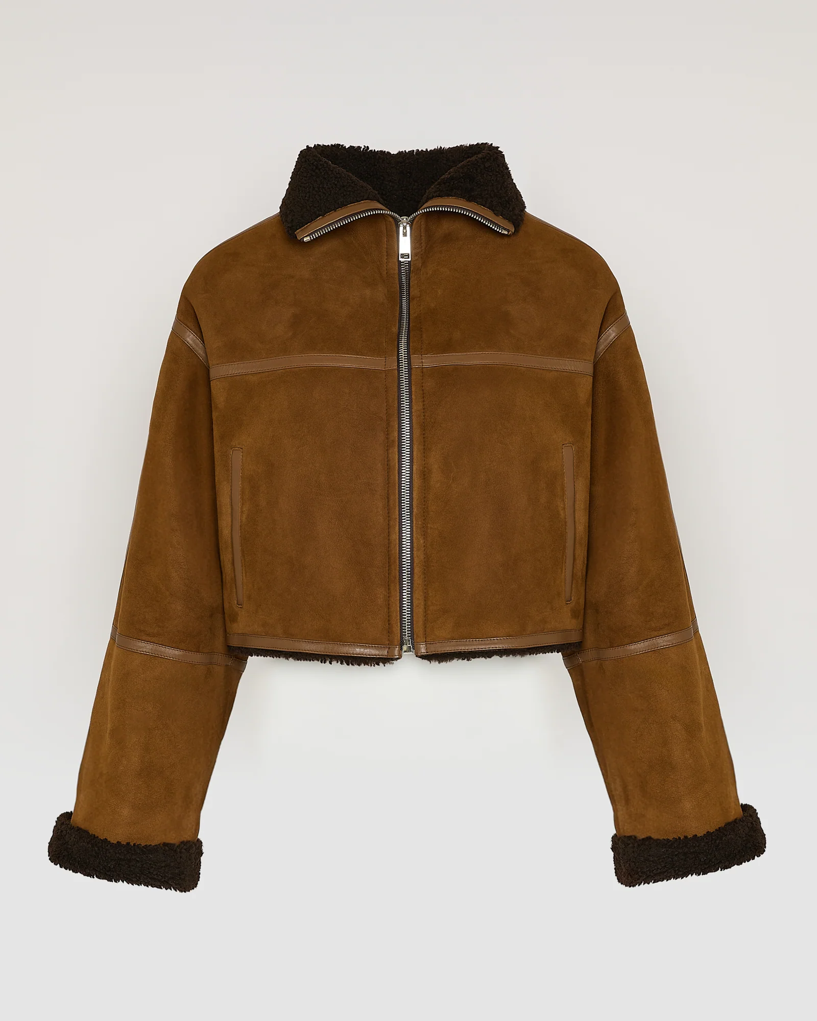 Veste croppée en agneau Mérinos suède - Image 6