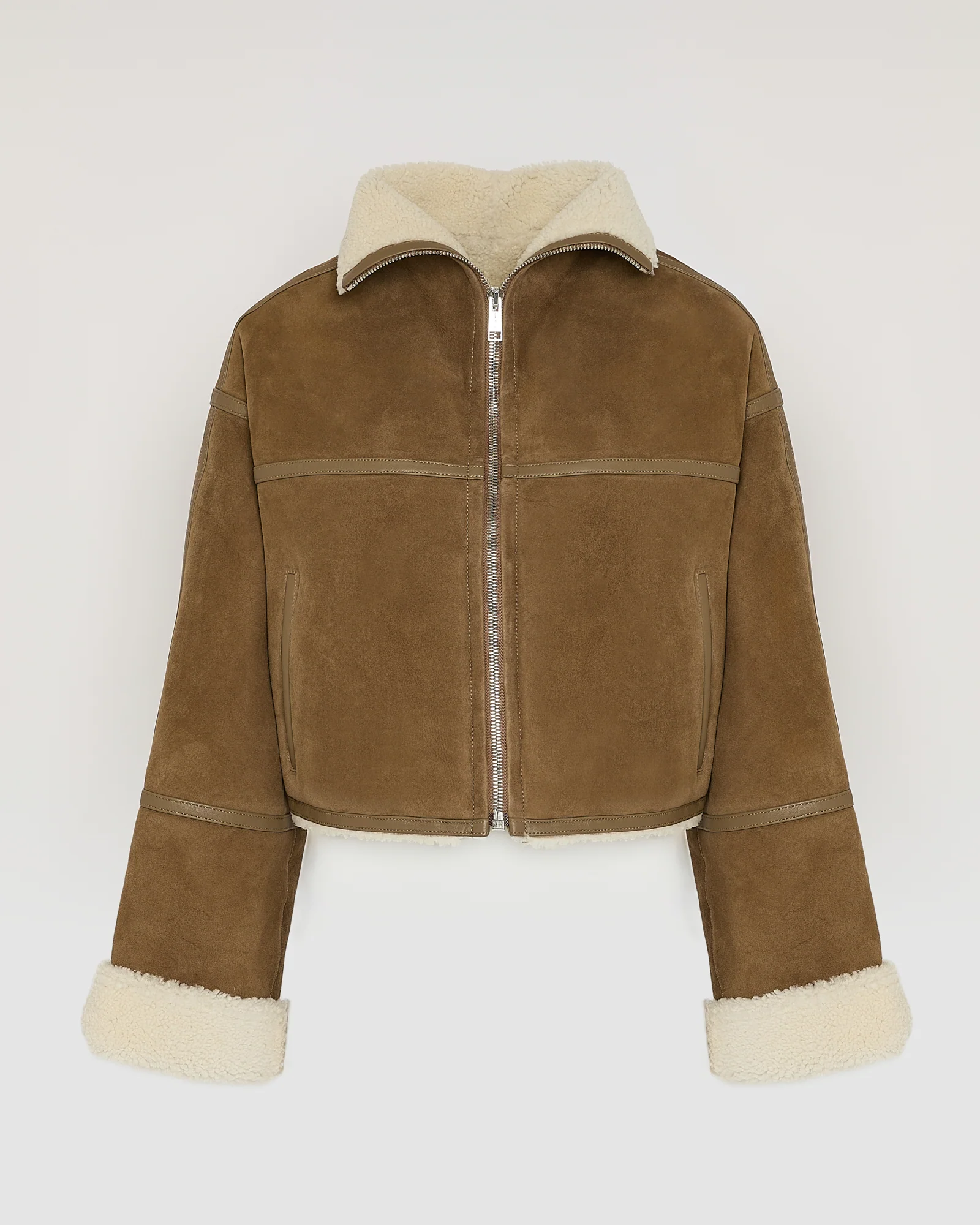 Veste croppée en agneau Mérinos suède - Image 7