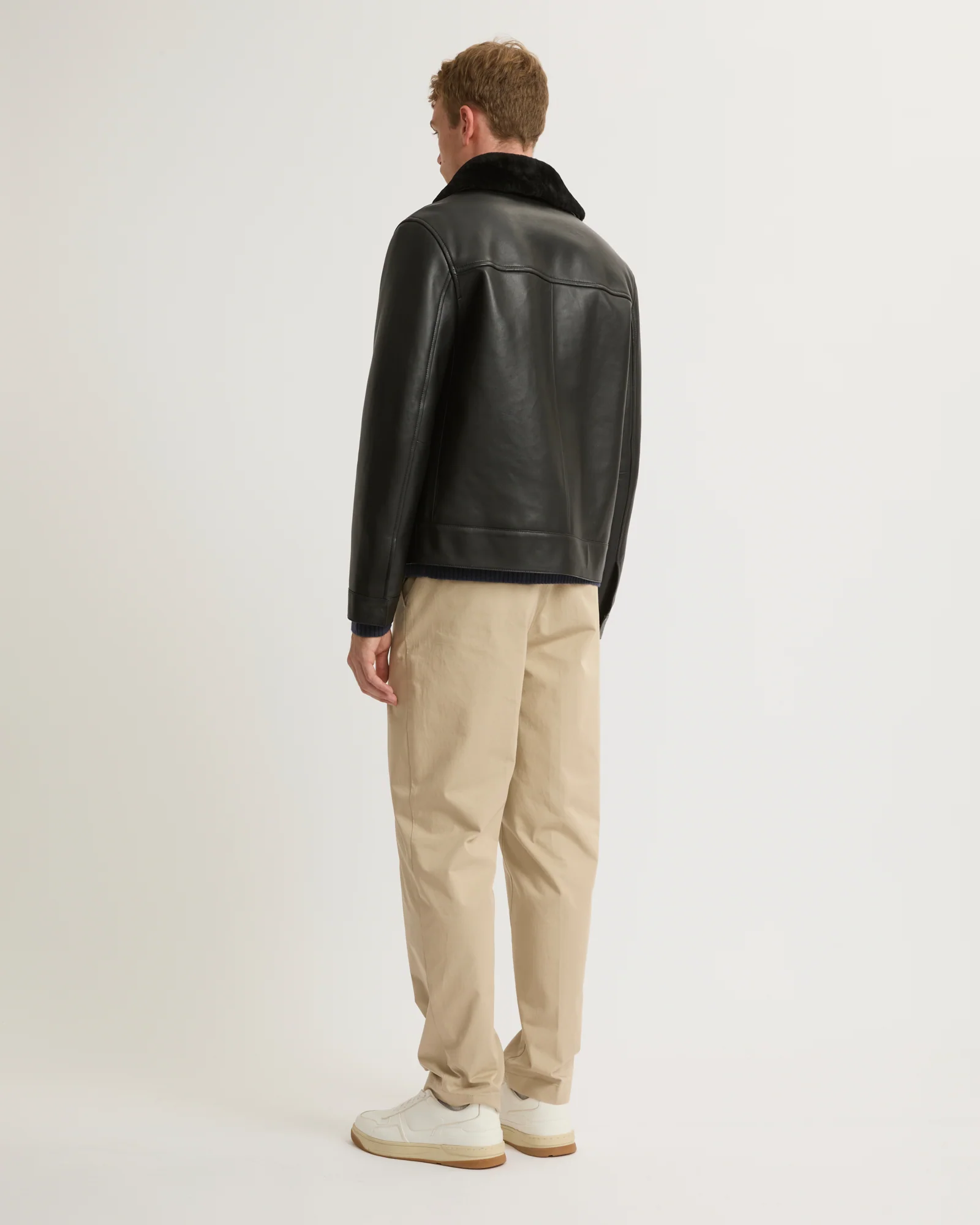 Veste en cuir avec col en peau lainée - Image 4