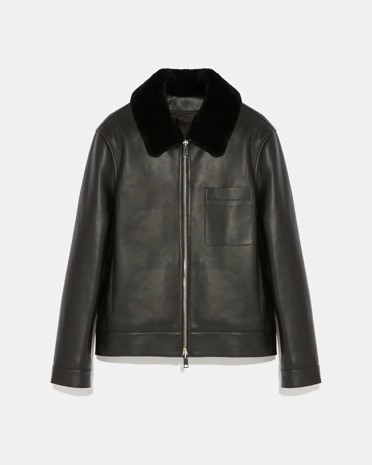 Veste en cuir avec col en peau lainée - Image 5