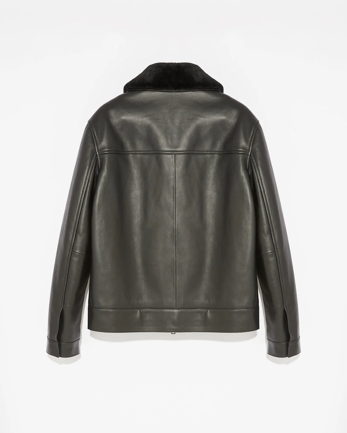 Veste en cuir avec col en peau lainée - Image 6