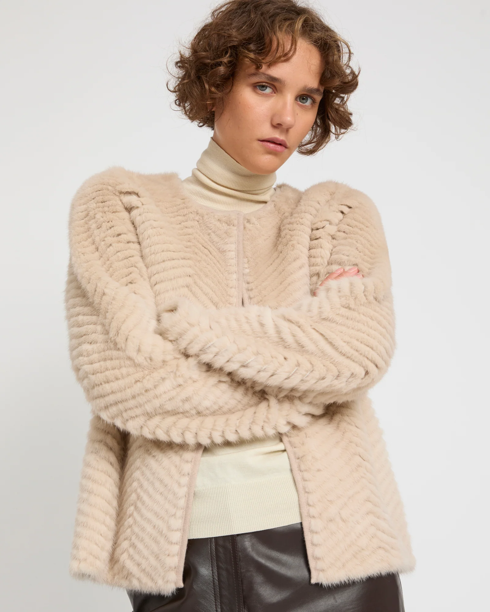 Veste en maille Mérinos et fourrure de vison