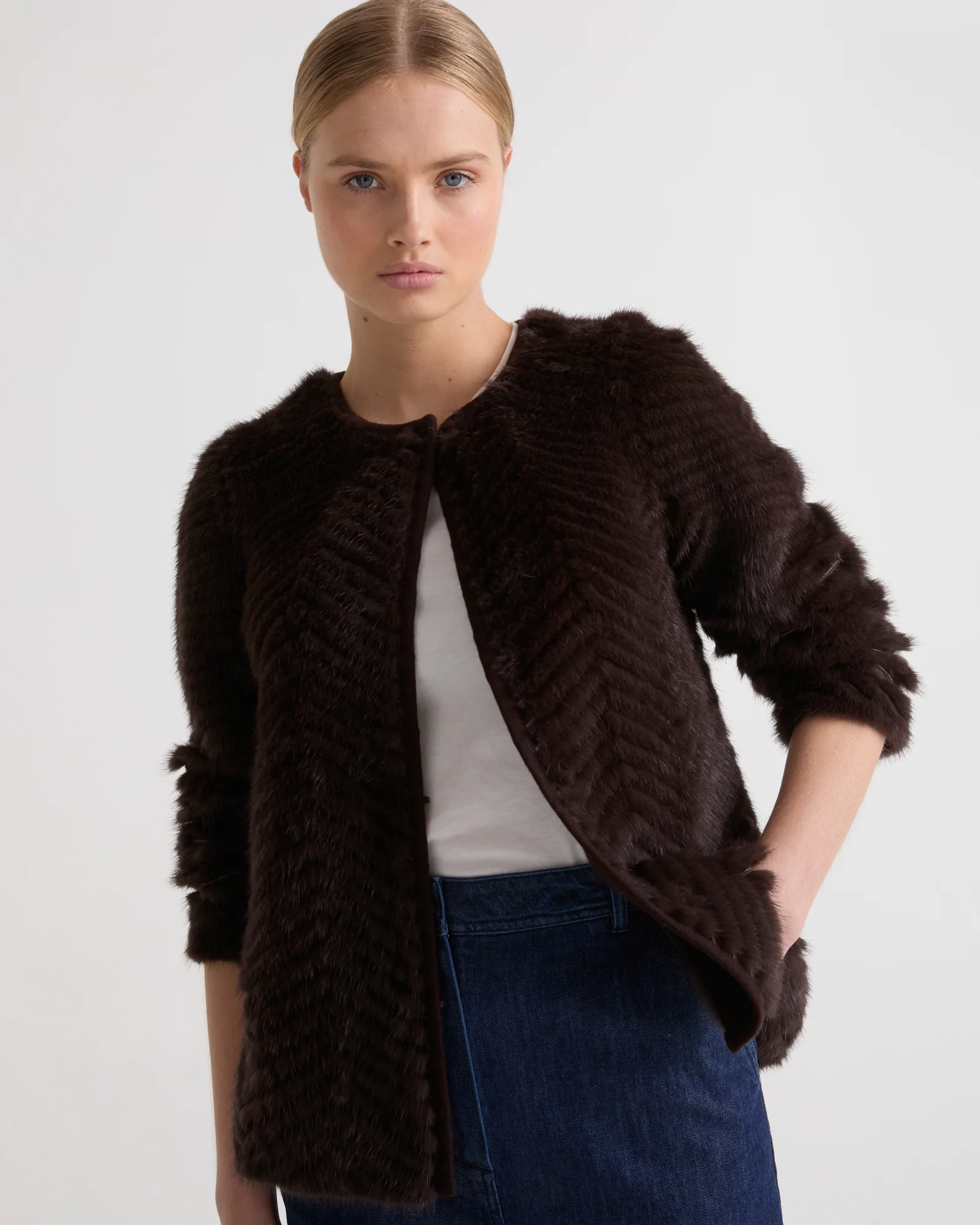 Veste en maille mérinos et fourrure de vison - Image 3